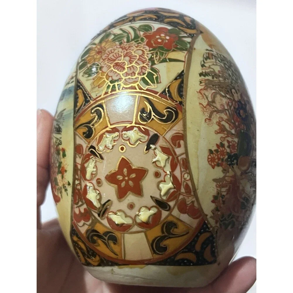 Vintage Japanese Handmade Egg-Shaped Vase Hand-Painted Geisha Scene Decorative A